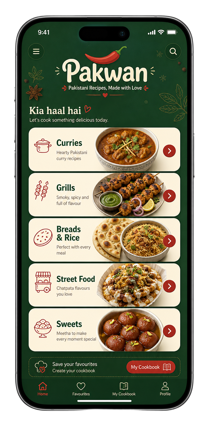BJ Bazzy home screen with recipe categories
